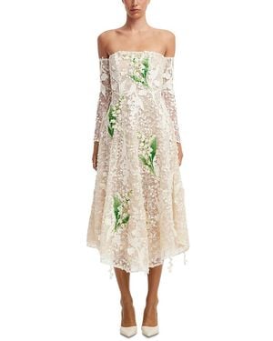 LEO LIN Ana Off Shoulder Embellished Lace Bustier Midi Dress - Natural