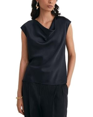 Reiss Cate Silk Cowlneck Top - Blue