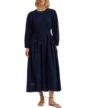 Chinti & Parker Sienna Linen-Blend Broderie Dress - Blue