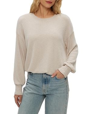 Michael Stars Tia Ribbed Crew Neck Sweatshirt With Smocked Cuffs - Gray