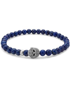 Lagos Sterling Anthem Lapis Lazuli Bead Skull Stretch Bracelet - Blue