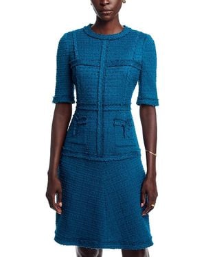 Teri Jon Metallic Tweed Geo Stripe Dress - Blue