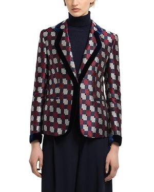 Emporio Armani Geometric Jacquard Velvet Trim Blazer - Blue