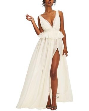 Miss Circle Calleigh Flare Beaded Belt Maxi Gown - Natural