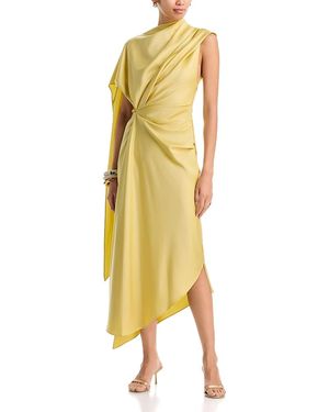 De La Vali Lunessa Asymmetric Draped Midi Dress - Yellow