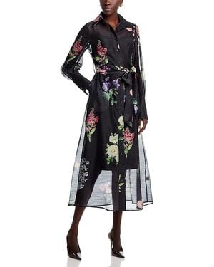 Nancy Yang Sheer Floral Button Front Dress - Black