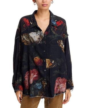 R13 Reversible Shredded Seam Drop Neck Shirt - Black