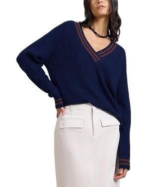 Onia Deep V-Neck Varsity Pullover Sweater - Blue