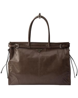 Prada Bonnie Leather Tote Bag - Brown