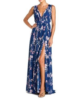 Mac Duggal Chiffon Plunge Neck Gown - Blue