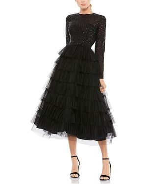 Mac Duggal Sequined Layered Tulle A Line Cocktail Dress - Black