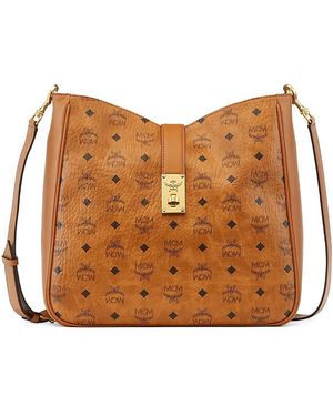 MCM Tracy Large Visetos Leather Hobo Bag - Brown