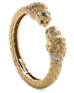 David Webb Platinum & 18K Sapphire & Diamond Greek Lion Cuff Bracelet - Metallic