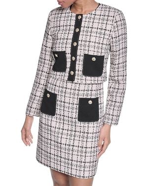 KARL LAGERFELD Tweed Plaid Button-Front Jacket - White