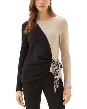 Karen Kane Colorblock Long Sleeve Satin Bow Top - Black
