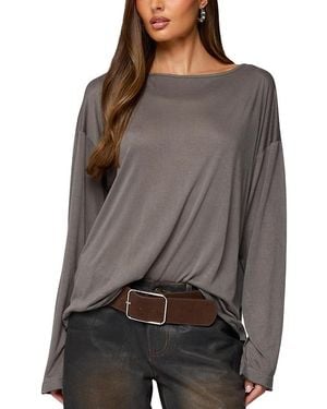 Edikted Oversized Semi Sheer Long Sleeve T Shirt - Gray