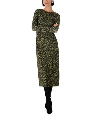 Whistles Animal Print Ruched Jersey Dress - Green