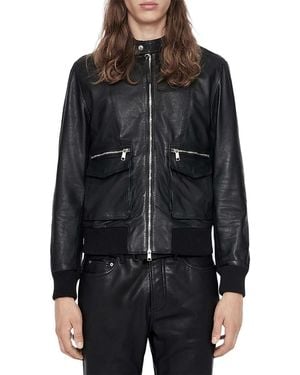 AllSaints Hiro Bomber Zip Leather Jacket - Black