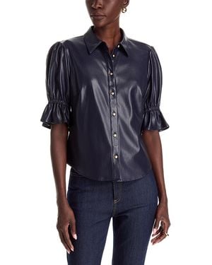 Cinq À Sept Fiona Lite Faux Leather Flare Cuff Top - Blue
