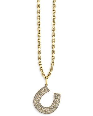 Sydney Evan 14K Marquise Eye Diamond Pave Horseshoe Charm Necklace, 16 - Metallic