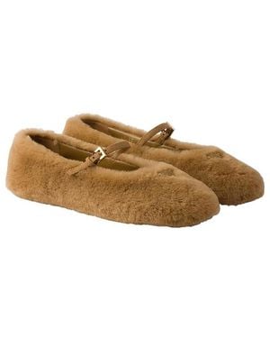 Prada Shearling Ballerinas - Natural