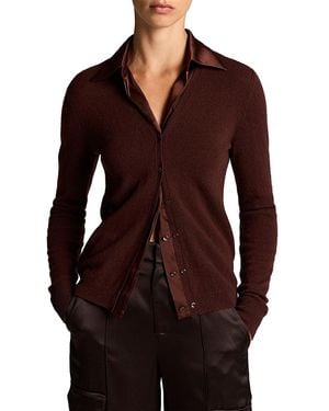 Vince Cashmere Mixed Media Cardigan Sweater - Purple