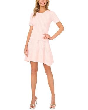 Ted Baker Short Sleeve Crewneck Keyhole Back Top With Pointelle And Rib - Pink