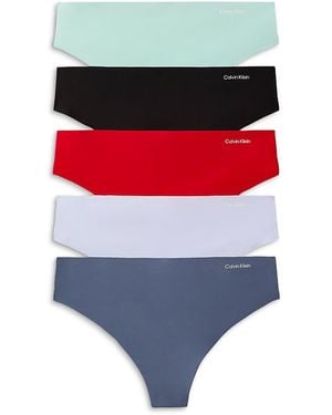 Calvin Klein Invisibles Microfiber Stretch Thong, Pack Of 5 - Red