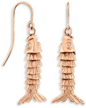 Sydney Evan 14K Rose Diamond Accent Fish Drop Earrings - Metallic