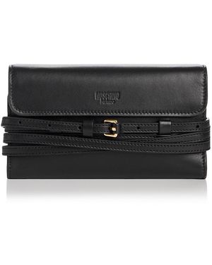Moschino Tie Me Leather Wallet On Chain - Black