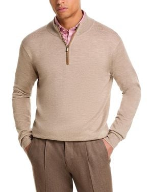 Peter Millar Autumn Crest Suede Trim Quarter Zip Sweater - Natural