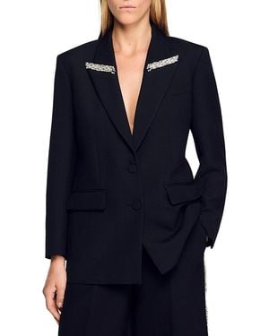 Sandro Jacket With Rhinestone Collar - Blue