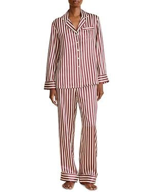 Olivia Von Halle Lila Silk Woven Long Sleeve Pajama Set - Red