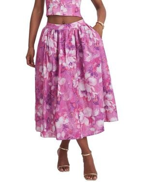 Miss Circle Xalina Blooming Linen Low-Rise Midi Skirt - Pink