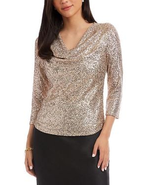 Karen Kane Three Quarter Sleeve Drape Front Sequin Top - Multicolor