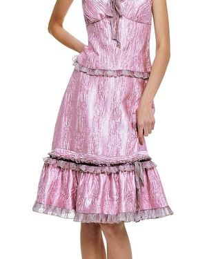 Anna Sui Crushed Satin Ruffle Midi Skirt - Pink