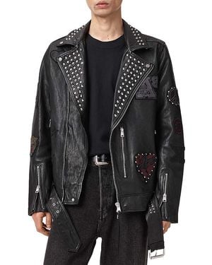 AllSaints Cole Studded Leather Biker Jacket - Black