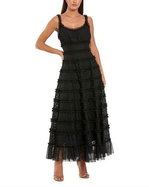 Mac Duggal Sleeveless Lace A Line Midi Dress With Ruffles - Black