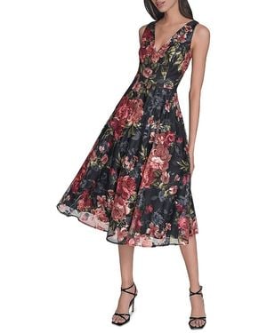 Eliza J Floral Print V Neck Dress - Red