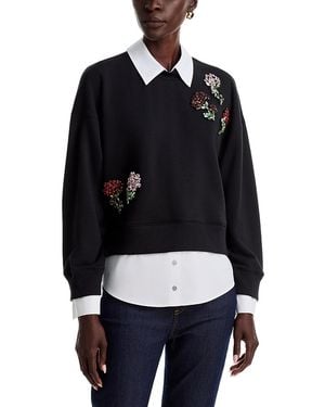 Cinq À Sept Justina Rhinestone Roses Layered Sweater - Black