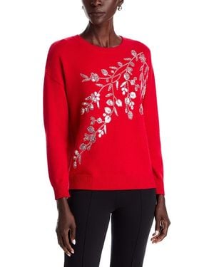 Tahari Floral Embellished Crewneck Sweater - Red