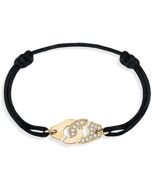 Dinh Van 18K Menottes R12 Diamond Intertwined Handcuff Charm Adjustable Cord Bracelet - Black