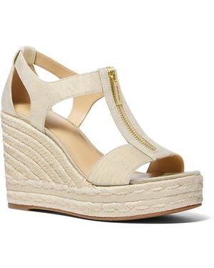Michael Kors Michael Berkley Front Zip Espadrille Wedge Heel Platform Sandals - Natural