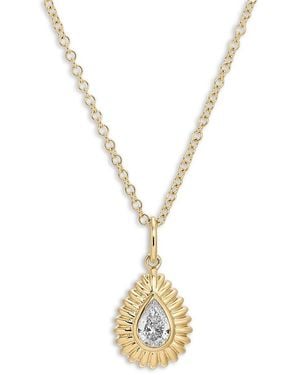 EF Collection 14K Diamond Pear Fluted Frame Pendant Necklace, 16-18 - Metallic