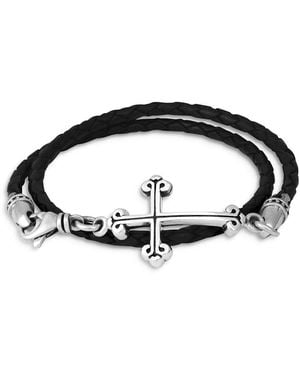 King Baby Studio Traditional Cross Braided Leather Double Wrap Bracelet - Black