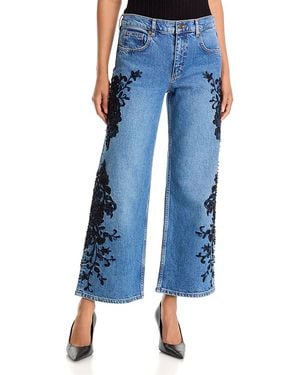 Ramy Brook Lea Beaded High Rise Cropped Wide Leg Jeans - Blue