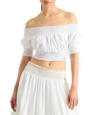 Balmain Poplin Off-The-Shoulder Top - White