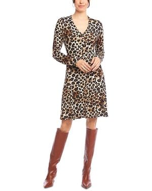 Karen Kane Long Sleeve V Neck Fit & Flare Dress - Natural