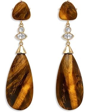 Ettika Solstice Cubic Zirconia & Tiger's Eye Drop Earrings - Metallic