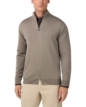BOGGI Extra Fine Merino Wool Full Zip Sweater - Brown